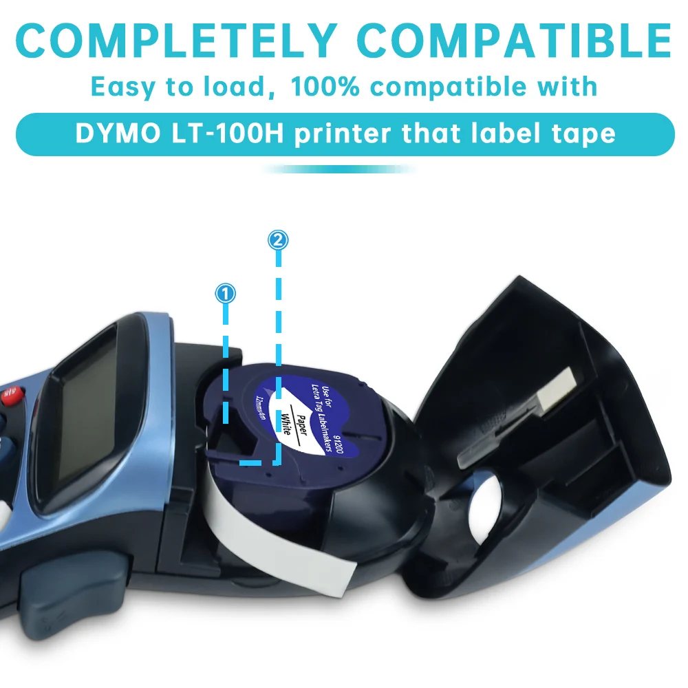 Absonic 6PK совместимый с Dymo LetraTag Пластик этикетка 12267 16951 16952 черный на прозрачном для