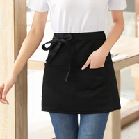 short waist half length apron black women waitress antifouling work coffee tea shop cafe cooking kitchen men aprons with pockets