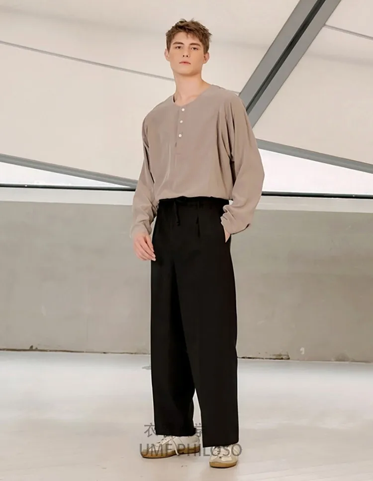 Мужские повседневные брюки Капри Брюки расклешенные Широкие свободные темные |