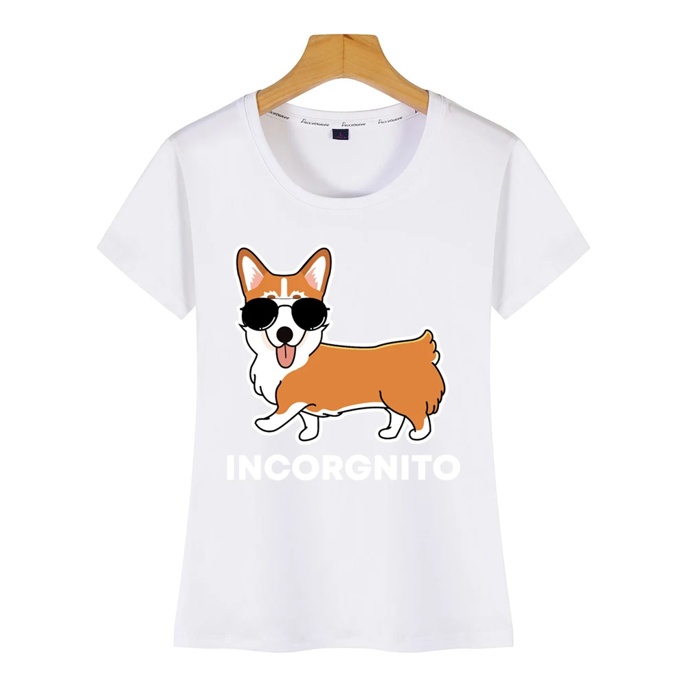 Женская забавная футболка corgi incorgnito dog pun белая женская с забавным изображением