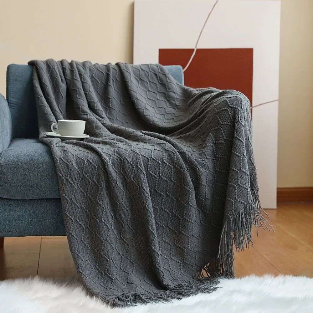 

Inya Acrylic Knitted Throw Blanket 50 x 60 Inch Warm & Cozy Decorative Throw Blankets with Tassels Fancy Throw Blankets