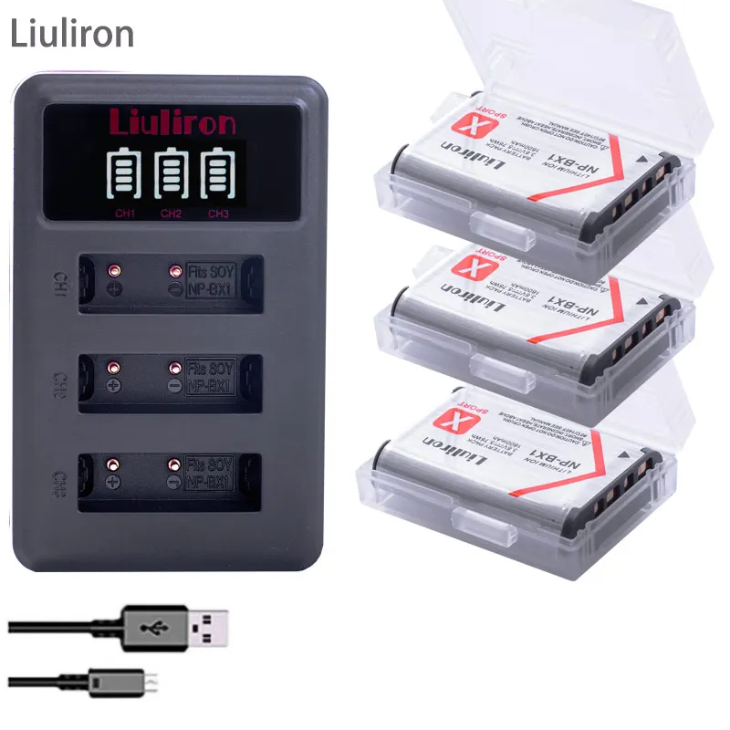 3x bateria NP BX1 батареи npbx1 + 3 лота USB зарядное устройство для Sony HDR AS100v AS30 AS15 HX400 WX350 RX1 RX100