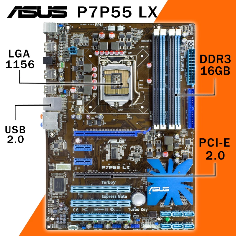 

LGA 1156 Asus P7P55 LX Motherboard Core i7/Core i5 DDR3 2200(OC)MHz USB2.0 CrossFireX Desktop Intel P55 Placa-mãe 1156 ATX Used