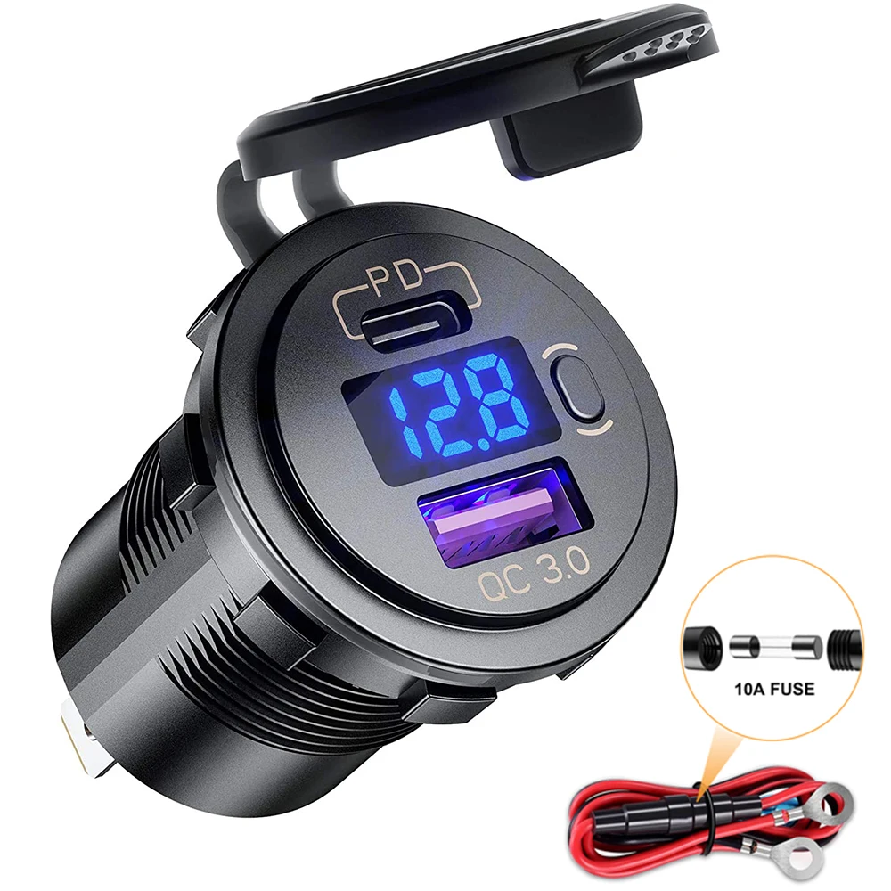 12V 48W USB Charger Outlet Waterproof Charger Socket PD Type C and QC3.0 USB Port USB Socket for Car Boat Marine Truck