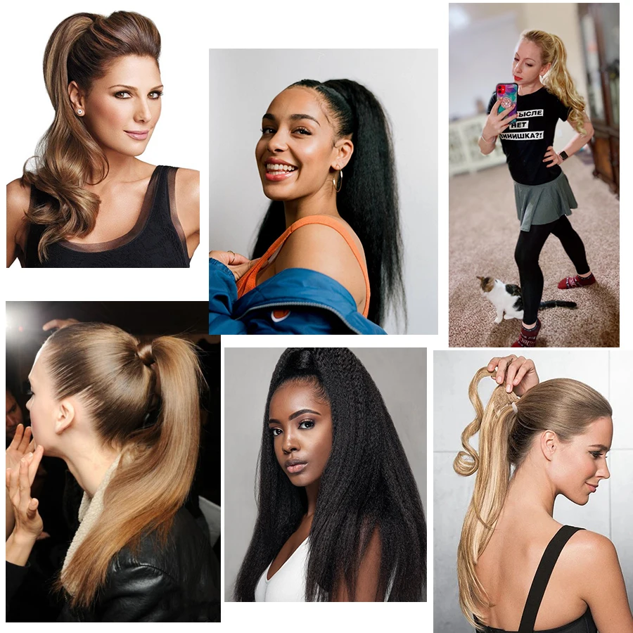 Synthetic 20 Inch Afro Ponytail Extensions Heat Resistant Natural Hair Extension For Women Wrap Around Clip | Шиньоны и парики