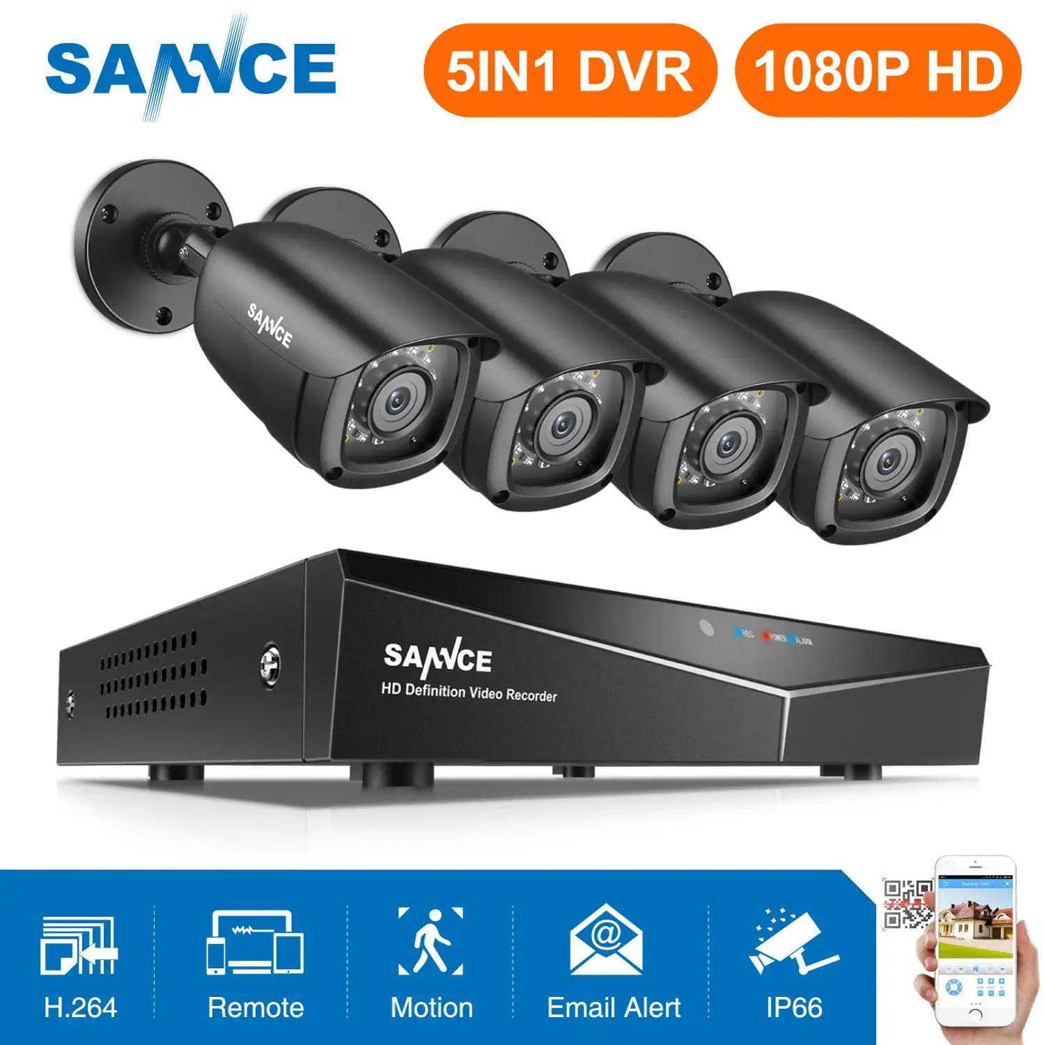 SANNCE 4CH 1080P CCTV система 1080N 5в1 HDMI DVR с 2 шт/4 шт наружная Водонепроницаемая камера домашний комплект видеонаблюдения
