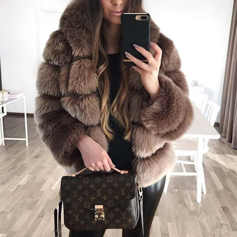Меховое пальто 2019Top женское короткое пальто из искусственного меха большого размера теплая меховая куртка из искусственного меха Верхняя одежда с длинными рукавами