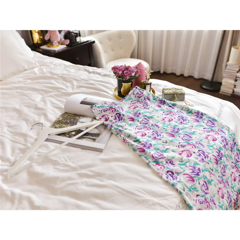 

Women skirts white blue rose flower silk crepe versatile 2020 summer Vintage sexy Long beach Skirt A fashion Elegant