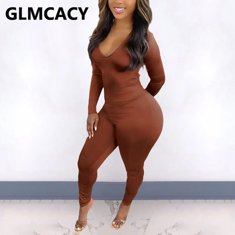 

Женский комбинезон с длинным рукавом и V-образным вырезом