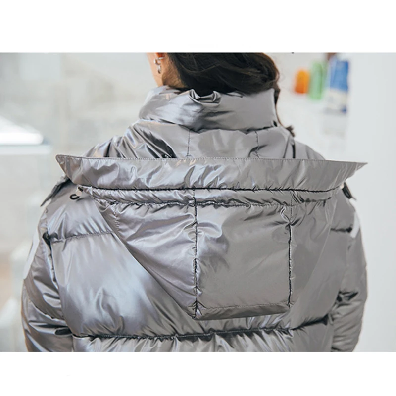 

Winter Female Glossy Cotton Padded Hooded Thicken Warm Coat Women Letter Printing Winter Jacket Women Loose Fashion Casual Parka