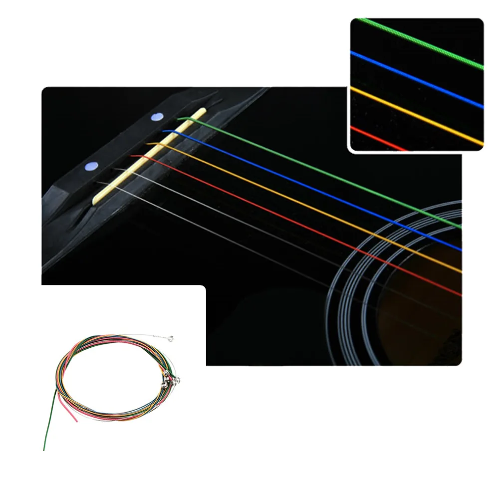 6 stücke multicolor 1 6 e b g d eine e regenbogen klassische gitarre saiten set für akustische elektrische gitarre stahl neue ankunft dropsh