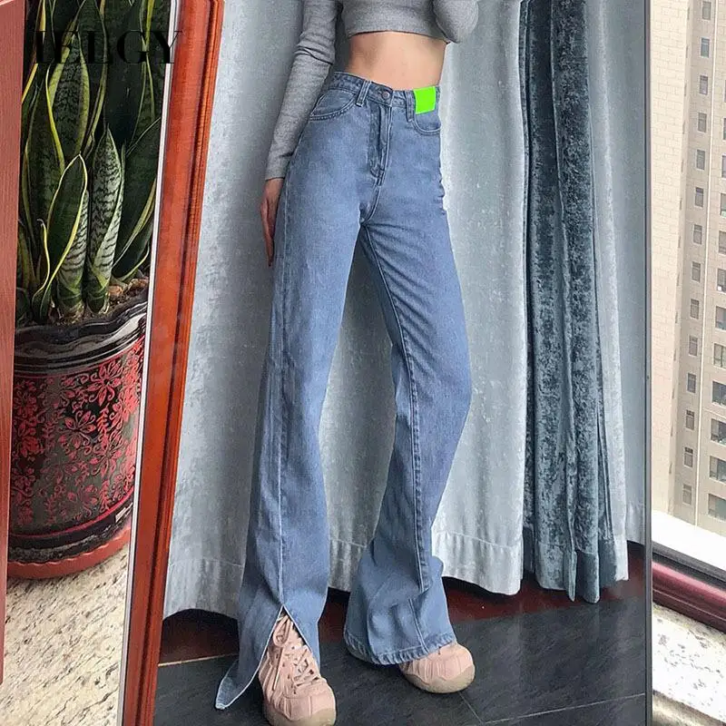 

Женские прямые джинсы с разрезом, высокой талией