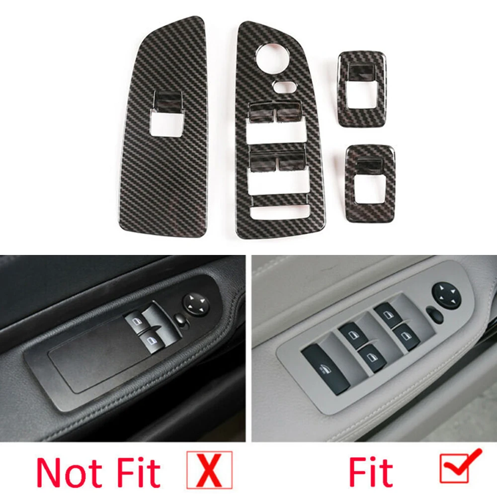 

4pcs Carbon Fiber ABS Car Window Lift Switch Button Trim For BMW 1 Series E81 2007-2011 Car Interior Button Trims Cover