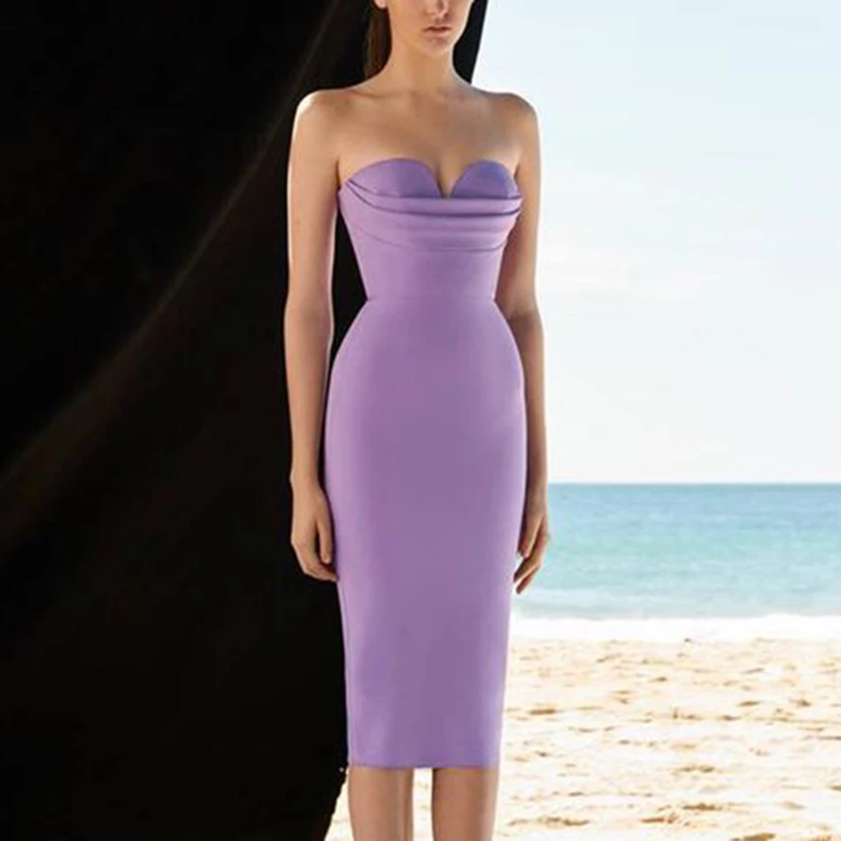 2021 Новое летнее женское модное сексуальное фиолетовое платье без бретелек