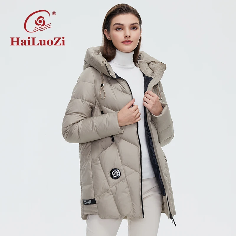 Новинка 2021, зимняя куртка HaiLuoZi, женское пуховое пальто, женская качественная повседневная короткая утепленная Модная парка с капюшоном и высоким воротником, 6076 - изображение