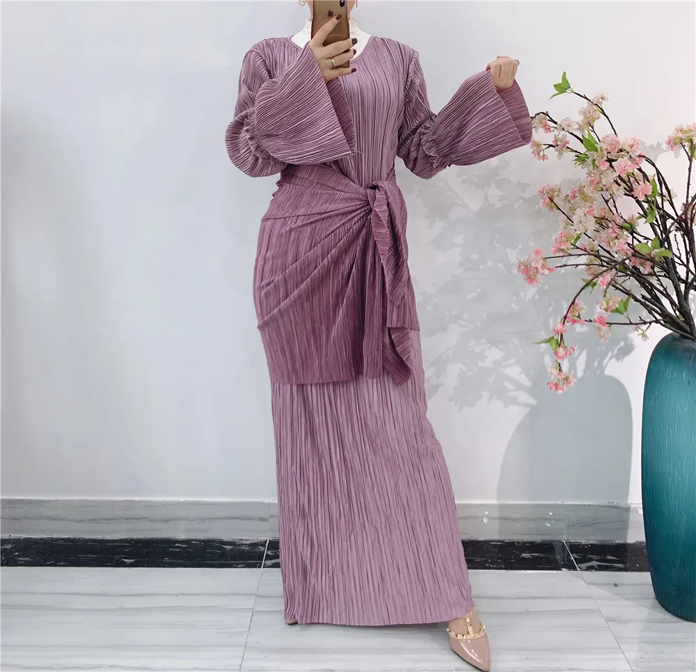 

Ramadan Eid Abaya Trumpet Sleeve African Dashiki Wrinkled Vestidos Islam Muslim Robe Gowns Longue Hijab Dress Djellaba Femme