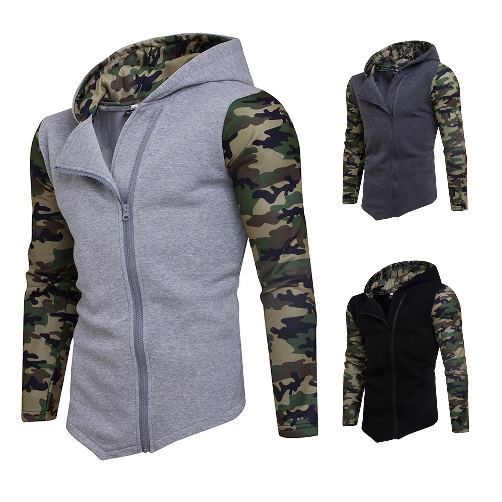 

GELITAYIN Printed Hoodie Men Pop Vogue Hoodies Sweatshirts Men's Diagonal Zipper Cardigan Hooded Jackets Coat