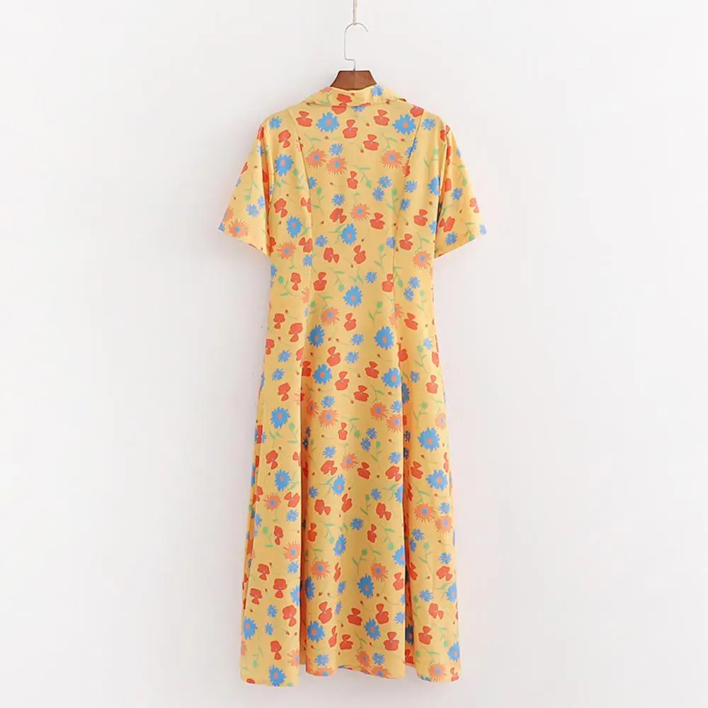 Za 2019 модное платье миди женское желтое шелковое атласное с цветочным принтом v