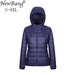 Женское пальто на утином пуху NewBang, ультралегкий пуховик с капюшоном, большие размеры, 8XL, 7XL, для осени и зимы