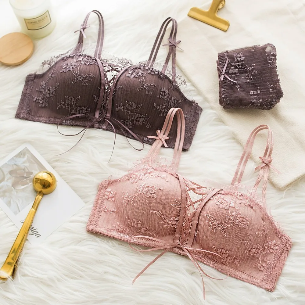 Женский комплект нижнего белья Roseheart фиолетовые и розовые кружевные хлопковые