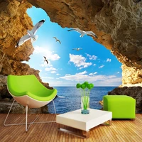 custom photo mural wall paper 3d sea island cave blue sky white clouds seagulls large murals wallpaper living room bedroom decor