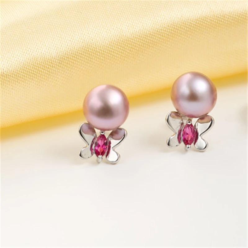 

Color Butterfly Stud Natural Pearl Earrings 925 Sterling Silver Earrings For Women 100% Genuine Pearl Earings Fashion Jewelry