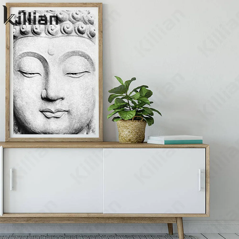 

Southeast Asia Buddha Statue Wall Art Canvas Painting Black and White Nordic Posters and Prints Living Room Decorative Painting