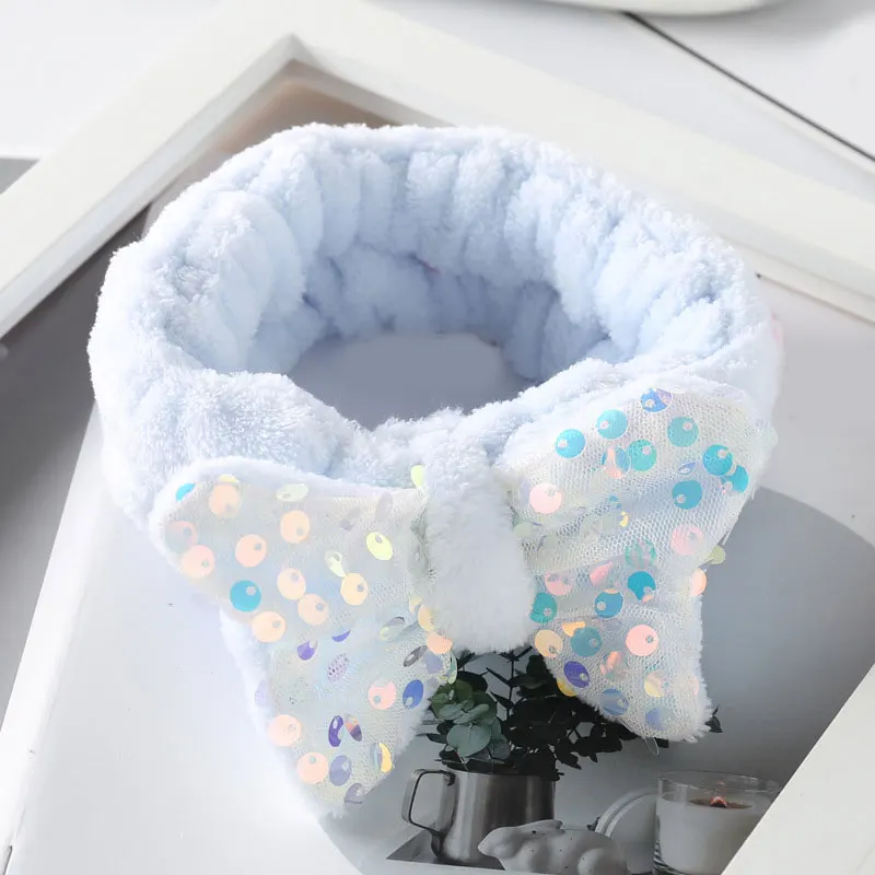 

Coral Fleece Headband Women 2020 Fashion Sequin Bow Hairbands Soft Elastic Hair Bands Wash Face Headwrap Turban Hair Accessories