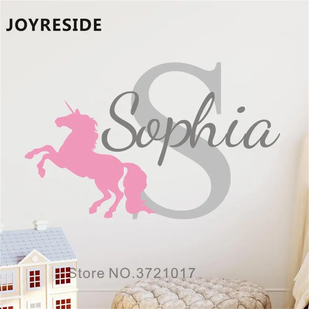 JOYRESIDE пользовательские названия Наклейка на стену в форме единорога девушки украшения спальни настенный Декор Единорог красивый узор наклейки для дома дети W157