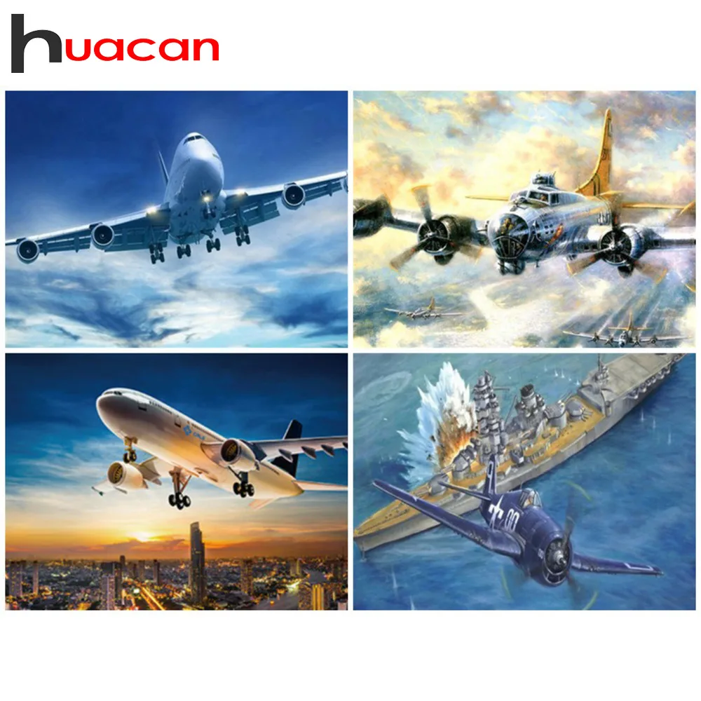 Алмазная живопись Huacan 5D пейзаж самолет полная картина из квадратных стразов