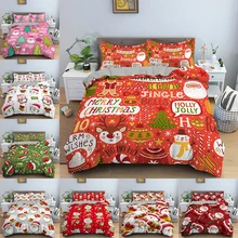 Santa Claus Pattern Bedding Set Christmas Deer Duver Cover for Kids Boys Girls Quilt Cover Queen Size Comforter Sets