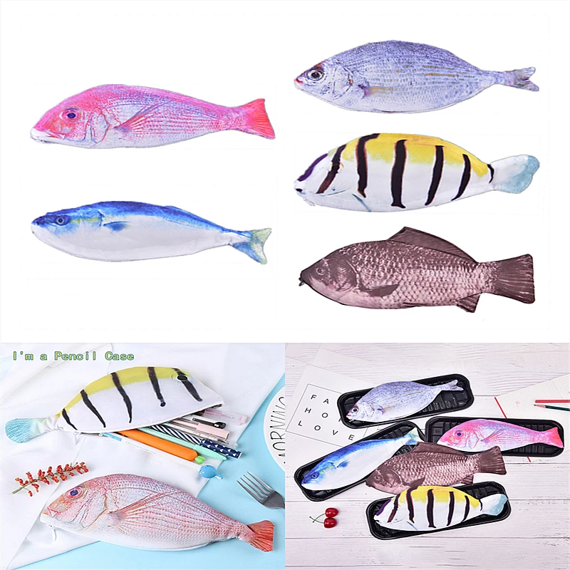 

Fish Shaped Pencil Case Cosmetic Makeup Zipper Storage Bags Creative Unique Pen Box Gift for Boys and Girls School Stationery