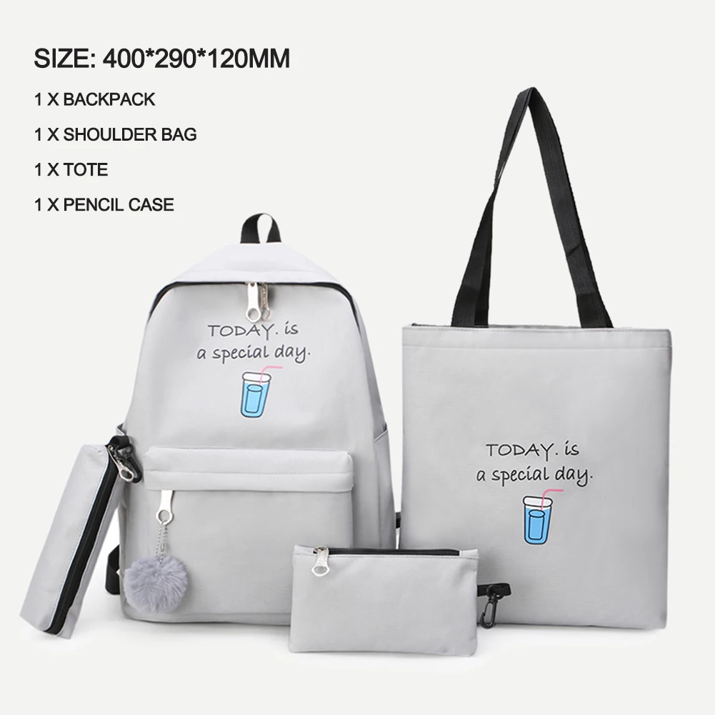 4pcs grey Модный женский холщовый рюкзак, женские рюкзаки в полоску, холщовые сумки через плечо с верхней ручкой, сумки для путешествий, уличные школьные сумки - Цвет: 4pcs grey