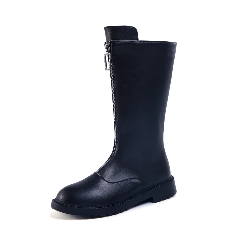 

Genuine Leather Girls Boots 2020 Autumn and Winter New Children Snow Boots Girls Princess Mid Leather Boots Size 26-38 Kids Shoe