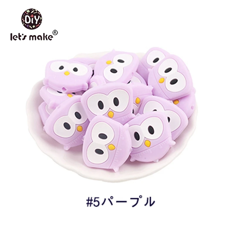 owl purple Let'S Make/1 шт., силиконовый прорезыватель, бусины, Шестигранник, Прорезыватель для зубов, маленькие грызуны, мультфильм, жемчуг, 0-12 месяцев, силиконовая погремушка, детский Прорезыватель - Цвет: owl purple