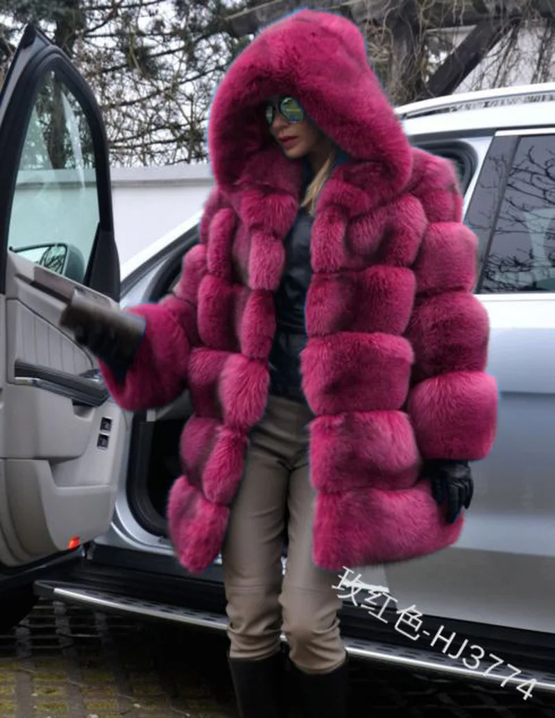 

Winter Fashion Warm Thick Fur High Qulilty Luxury Fake Fur Coat Women Loose Long Fox Fur Jacket with Big Fur Hood Full Sleeve