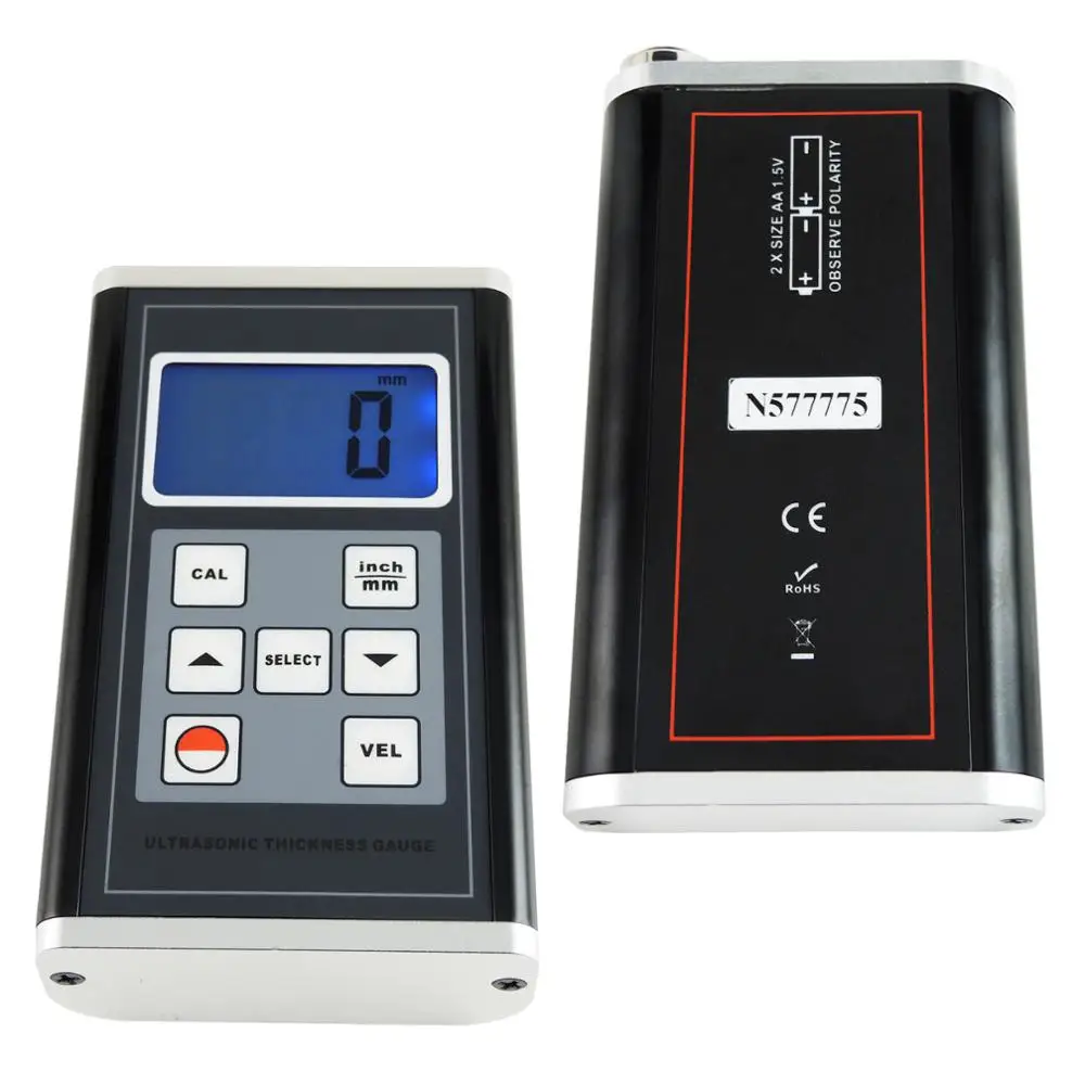 

Aluminum Steel Cast Iron Pipes PVC Red Copper Glass Thickness Tester 0.9~400mm Range Ultrasonic Digital Thickness Gauge Meter