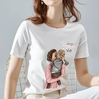 classic womens casual basic t shirt cartoon mother pattern printing series o neck commuter ladies slim soft short sleeved top