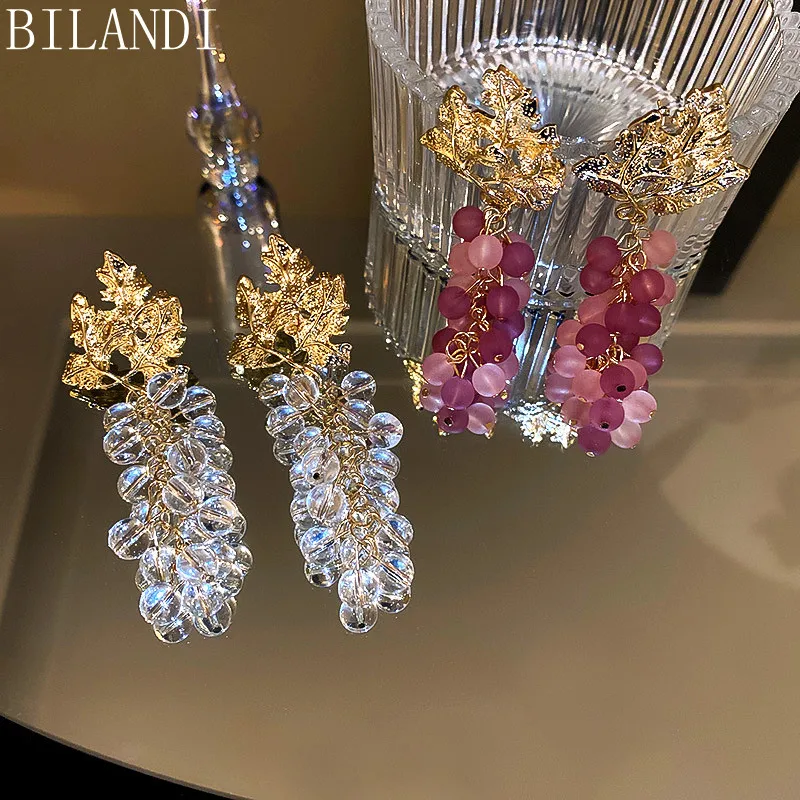 

S925 needle Fashion Jewelry Earrings 2021 New Trend Pretty Design Metal Leaf Purple Clear Beads Drop Earrings Women Party Gifts