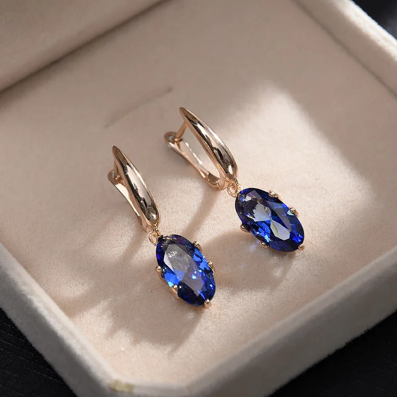 blue gold MAIKALE, трендовые серьги-гвоздики для женщин, винтажная Капля воды, небесно-голубые серьги для свадебной вечеринки, кубический цирконий, Золотое ювелирное изделие для девочек - Окраска металла: blue gold
