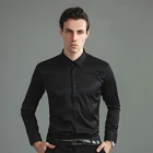 Мужская хлопковая рубашка Aoliwen, черного цвета, с длинным рукавом, повседневная, из гладкой ткани, 2020