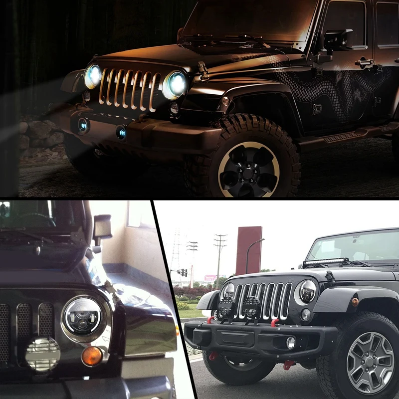 

7 Inch LED Headlights Halo Angle Eye DRL Turn Signal Light for Jeep Wrangler JK TJ CJ LJ