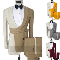 two pieces handsome color contrast men suits groom tuxedos lapelcustom made fit slim formal party long suit outwear