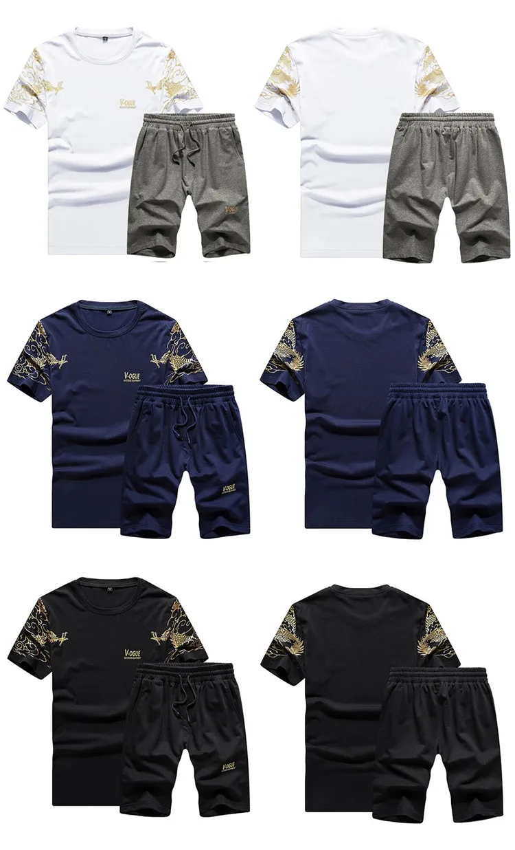 Мужской летний комплект уличного стиля мужской короткий комплект с новым модным принтом Мужская спортивная одежда с круглым вырезом футболки+ шорты мужской спортивный костюм американские размеры
