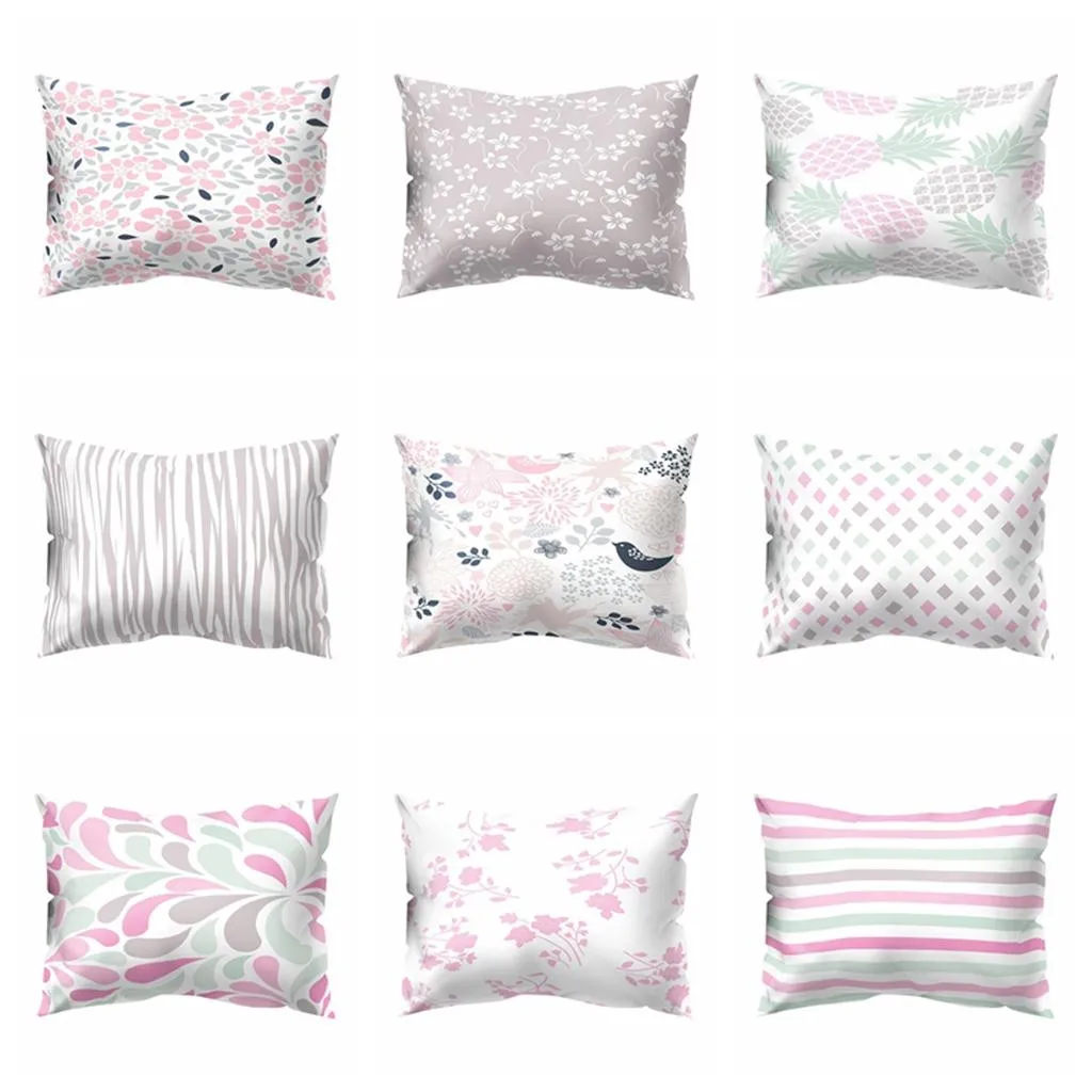 

Floral Stripes Rectangle Pillowcase Skin-friendly Peach Skin Pillow Case Bedside Housewife Soft Peachskin Pillow Cover 30 X 50cm