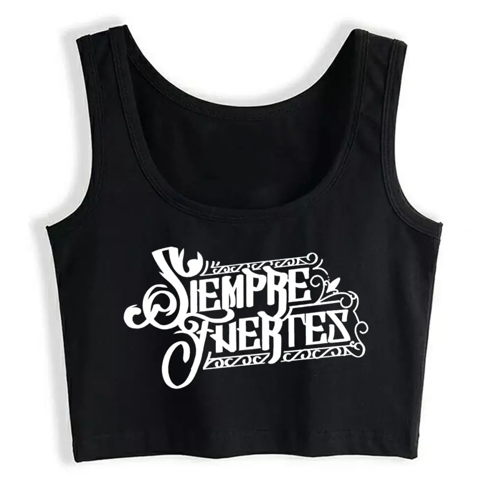 

Crop Top Female Siempre Fuertes O-Neck Vintage Print Tops Women