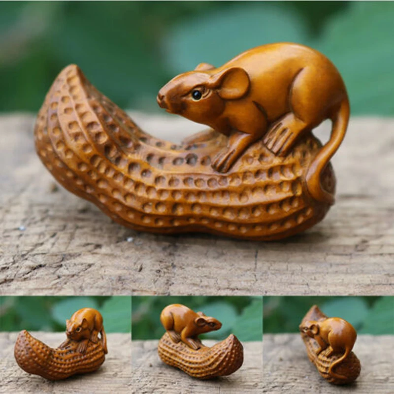 CQ002-набор из 12 шт. 2-дюймовых резьбовых Самшит Netsuke для домашнего декора-12