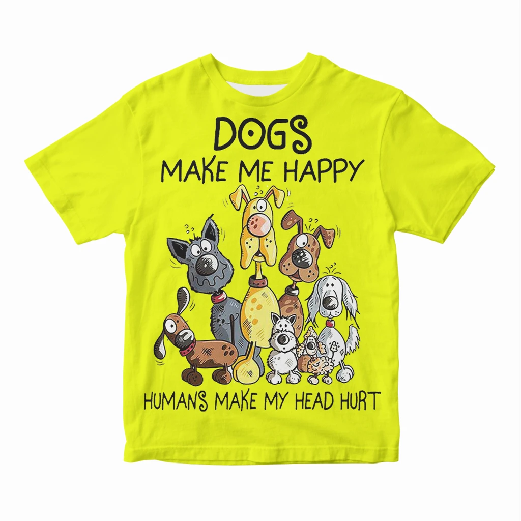 

2021 new 3D printed short-sleeved T-shirt, dogs make me happy humans make my head hurt mens tops, childrens round neck T-shirt