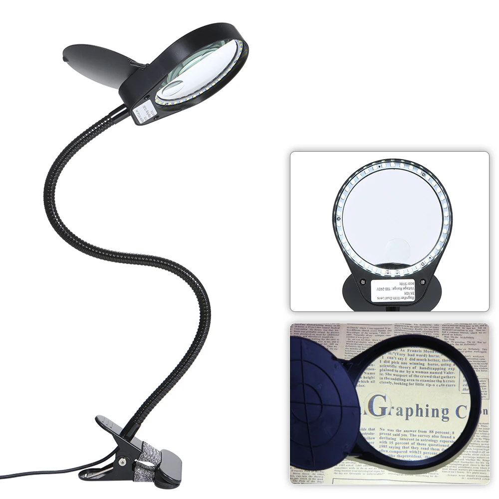 

5W LED Magnifier Light 6000-7000K Magnifier 3X 10X Large Lens Magnifying reading light For Reading Clip-on Table lamp