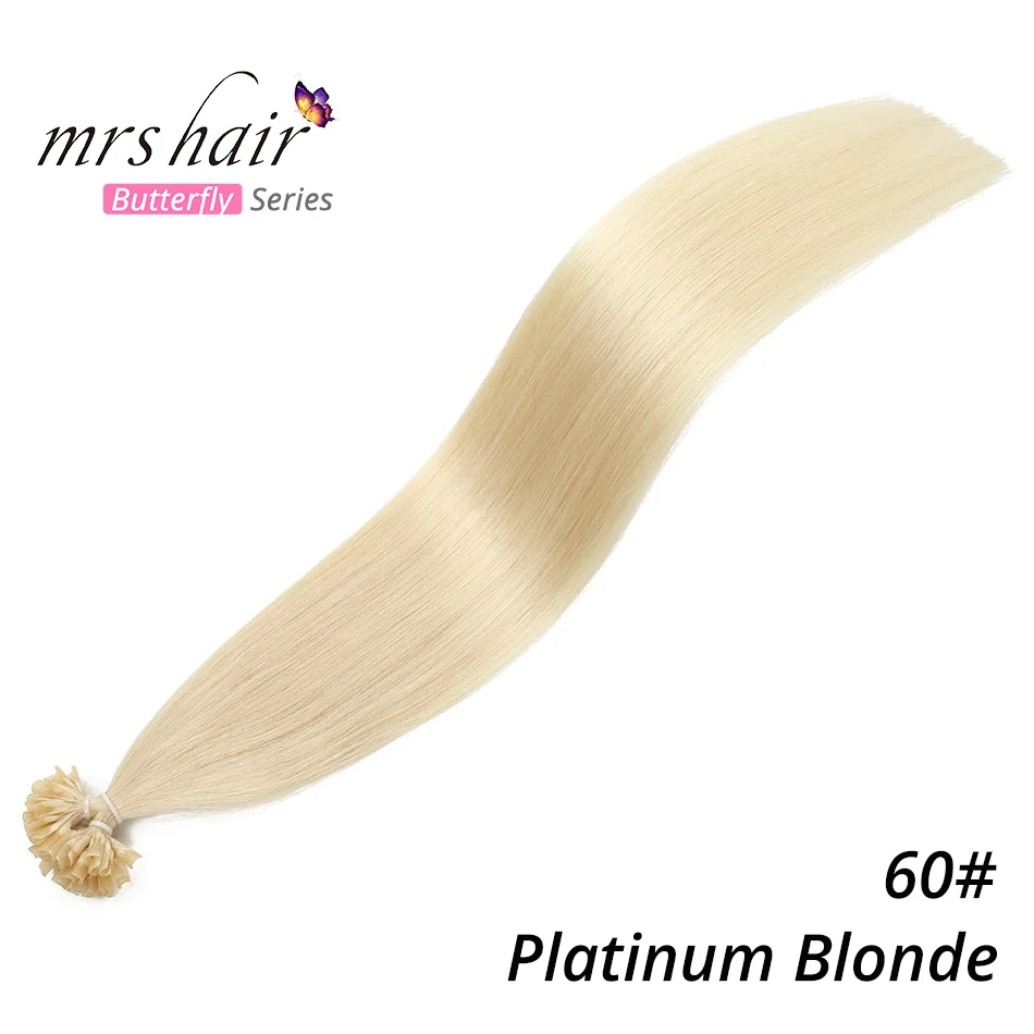 MRS HAIR 0,5 г/шт., 12 дюймов, накладные волосы, прямые, машинные, сделанные волосы Remy Nail, кератиновые, Предварительно Связанные человеческие волосы, 50 шт - Цвет: #60